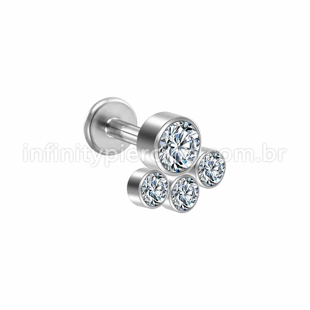 Piercing Labret Aço Cirúrgico Pedras Zircônia